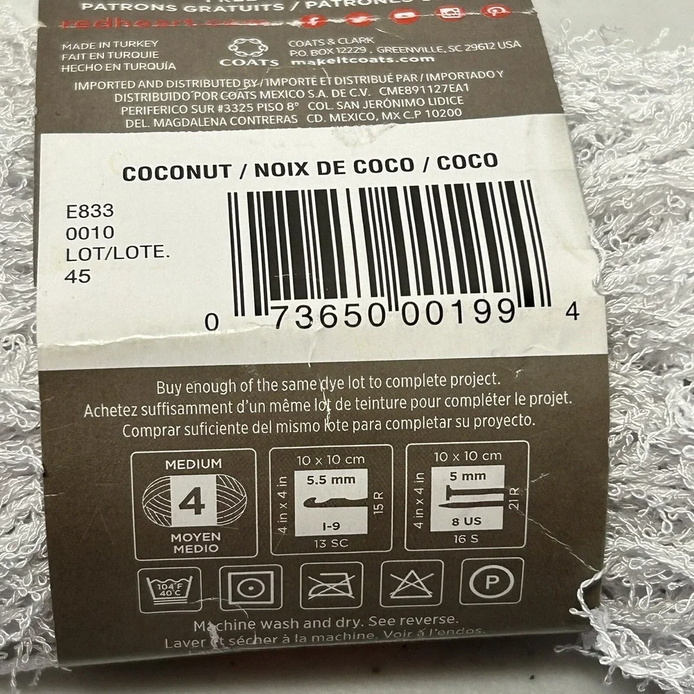 Red Heart Scrubby White Coconut 3.5oz 92yd‎ 100% Polyester Dishcloth New